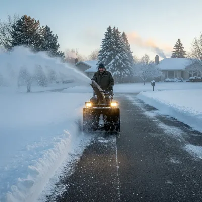 Cub Cadet 2X 26 Inch gas snow blower operating in heavy snow, showing its power steering and LED lights